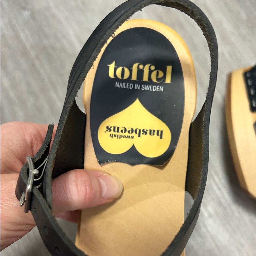 Swedish Hasbeens Black Woven Leather Clog Sandals 37/ 6.5-7 - Picture 8 of 10